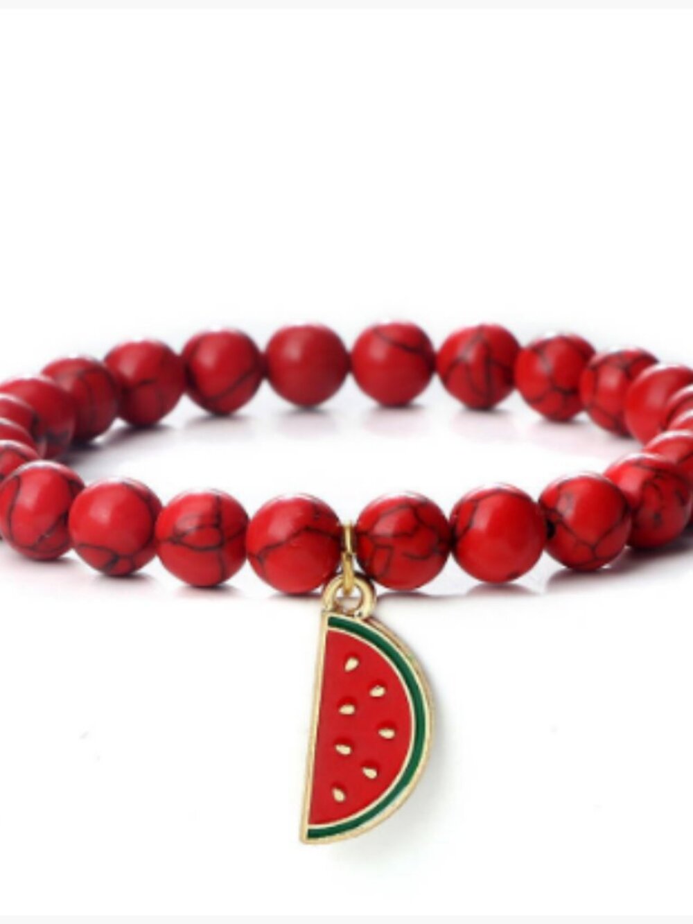 New Red agate Stones elastic bracelet with watermelon charm pendant